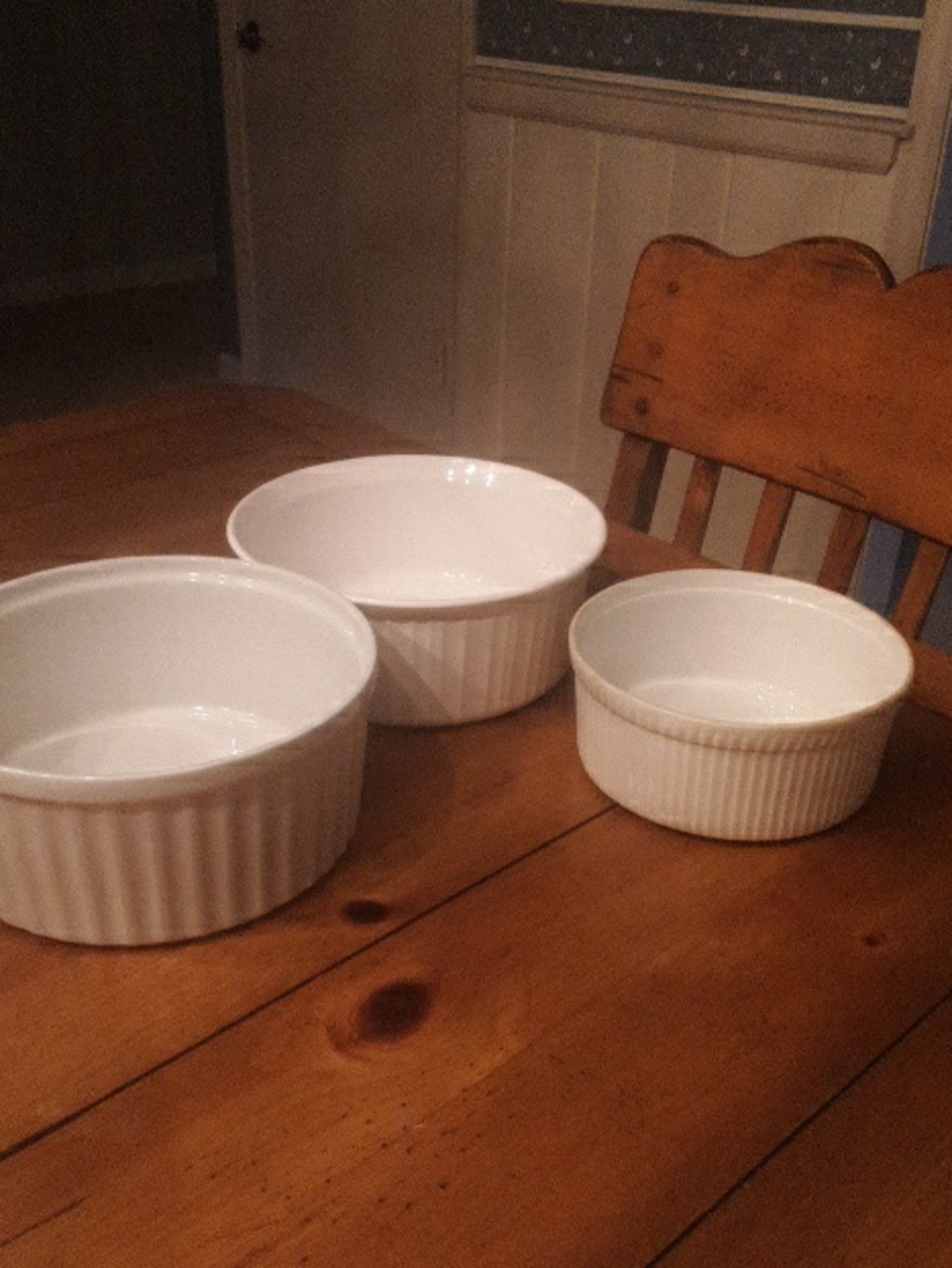 White Ceramic Round Baking Bowls- Set of 3
